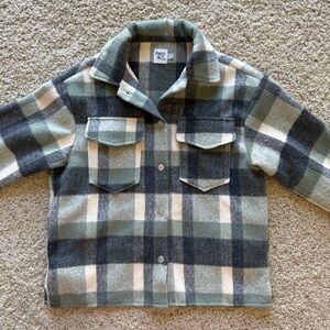 Princess Polly Plaid Shacket Sage Oversized Shirt Jacket Checkered Pattern US 4